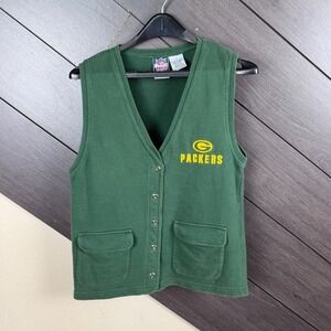 NFL Game Day Green Bay Packers Women's S Vintage Fleece Vest Button Front 90's